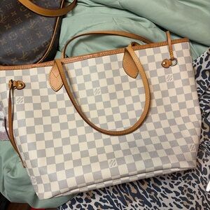 Louis Vuitton White and Tan Checkered Tote